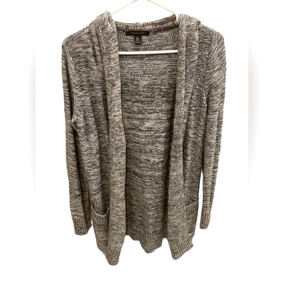 Tahari Women’s Cardigan Knit Hooded Gray Heathered Open Front Size Small - Picture 1 of 3